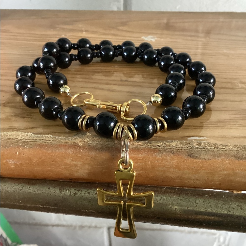 Men's Black Pearl Celtic Cross Necklace